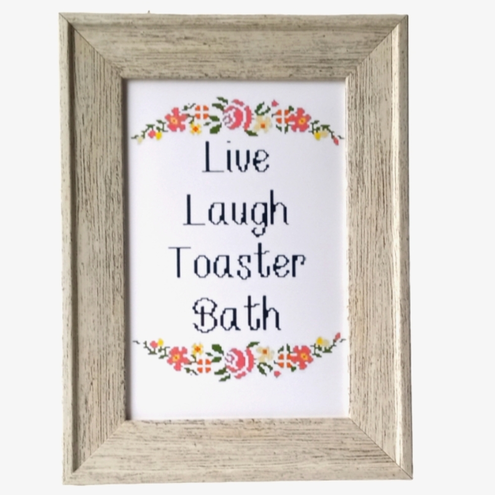 Live laugh Toaster funny Bathroom Restroom washroom faux cross stitch punk rock - Picture 2 of 2